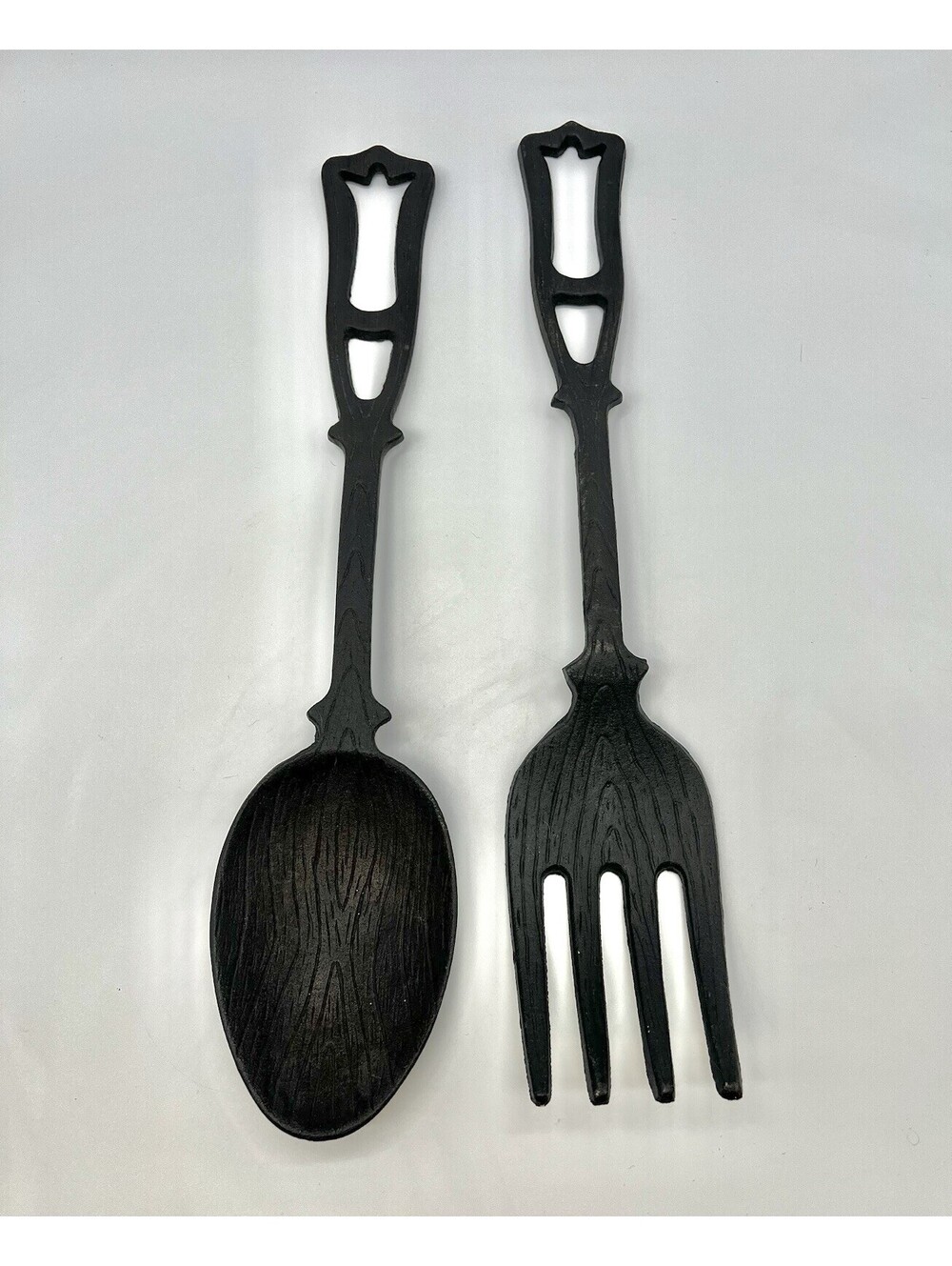 Vintage Black Cast Iron Wall Decor Fork & Spoon 19” Large Tulip Handle Japan